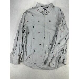 Chaps Mens XXL Stretch Oxford Button Down Shirt Gray Collegiate Bulldog Print